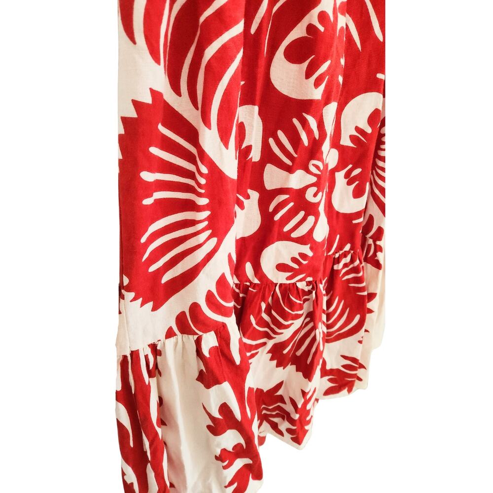 SEA‎ NY Maxi Dress Henrietta Ruby Red White Floral Smocked Bow Cutout Back Sz M - Picture 8 of 11